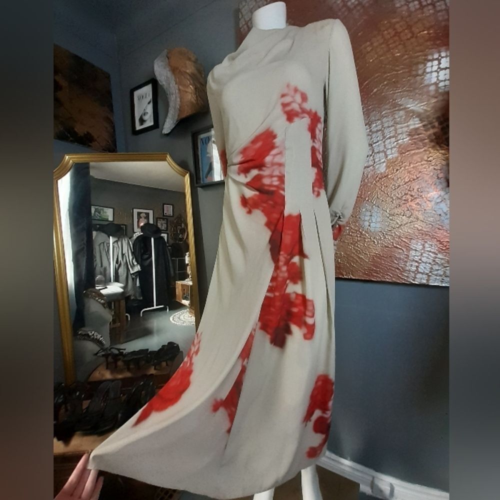 Zara Nwt Impressionist Print  Red And Tan Floral Maxi Dress